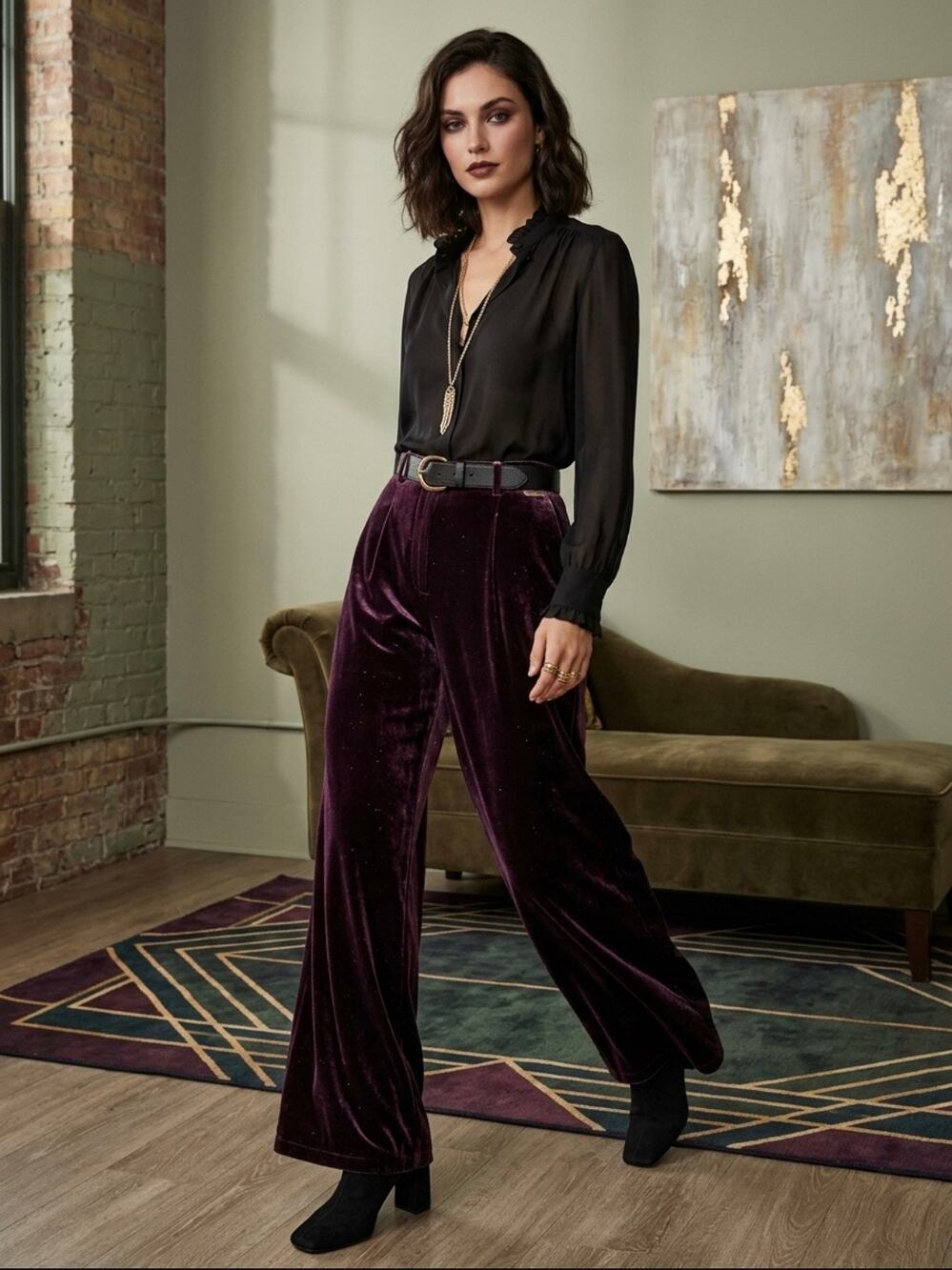H&M Velvet Fluid Velour Gothic Whimsigoth DarkAcademia holiday Party WideLeg